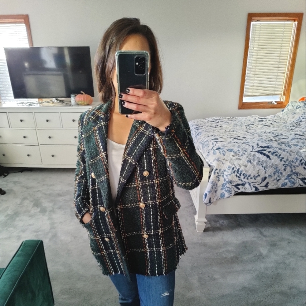 Black NYC Tweed Frayed Blazer | M